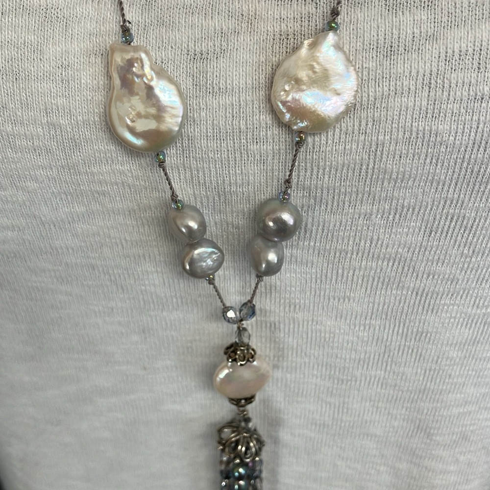 Handmade Freshwater Pearl Tassel Necklace - Picture 2 of 5
